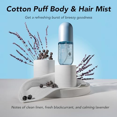 Holler And Glow Mood Boosting Cotton Puff Body & Hair Mist, Body Spray, Teen Girls Spritz, Long Lasting, Linen, Fresh Scented, Water Based Fragrance For Tweens, Clean & Gentle Formula, 3.38 Fl Oz
