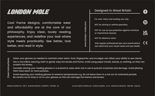 LONDON MOLE® Brainy reading glasses | Cool half moon shaped readers | Unisex | Spring hinges