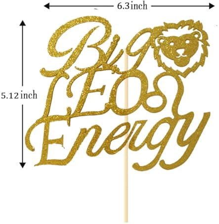 Big Leo Energy Cake Topper, happy birthday cake decorations for Leo, 12 Constellation Zodiac Theme Leo Birthday Party Decoration,Gold Glitter