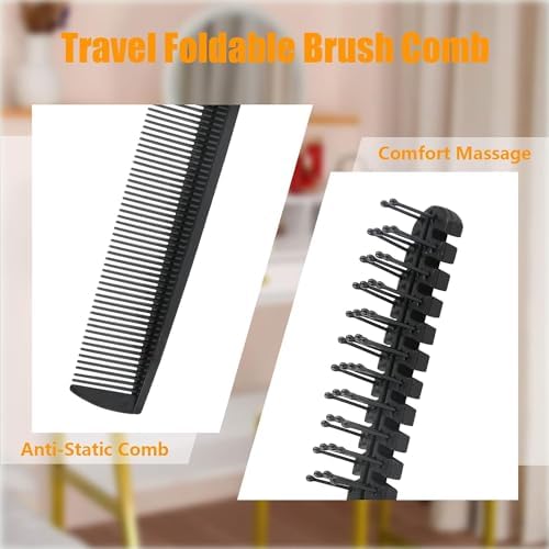 3PCS Travel Foldable Brush, Anti-Static Hair Comb and Double Headed Hairdressing Tool for Men & Women (Black)