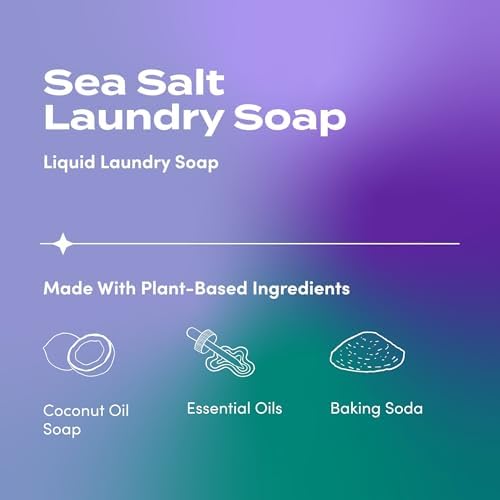 Indigo Wild Zum Clean Laundry Soap - Plant-Based Liquid Laundry Soap - Contains Baking Soda, Essential Oils & Saponified Coconut Oil - Sea Salt Scent - 64 fl oz