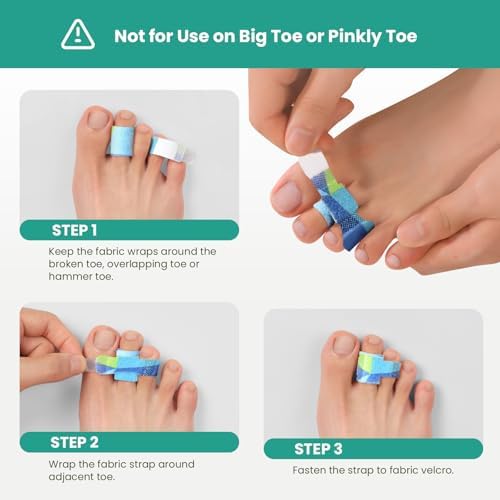 Welnove Hammer Toe Straightener - 10 Pack Toe Corrector Splints - Realign Bent, Curled, Crooked, Claw, Mallet Toes - Toe Straighteners for Men and Women- (Multi-Size, Patterned)