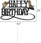 Cowboy Happy Birthday Cake Topper Western Boy Party Decoration Wild West Theme Supplies Hat Boot Brown