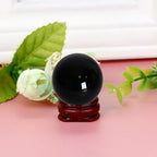 JIC Gem Small Black Obsidian Sphere Ball with Wooden Stand for Fengshui Healing Crystal Decoation Meditation Ball (2.2", 55mm)