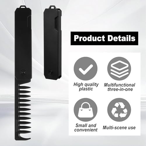 Tyqour Protable Pocket Comb for Men, 3 In 1 Folding Comb, Fine Tooth and Wide Tooth Small Combs for Everyday Grooming, Combing Hair, Beards and Mustaches (Black, Plastic)