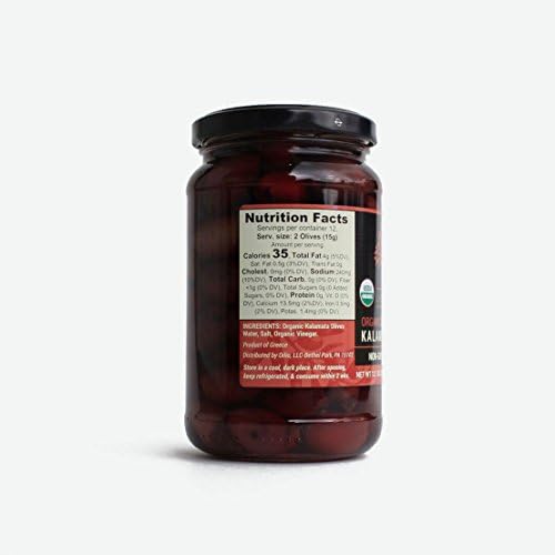 Organic Black Kalamata Olives - NON-GMO - Gluten Free - Large - Pitted - USDA Certified Organic (13.1 oz) - Product of Kalamata, Greece - Brine with Sea Salt, Water, Organic EVOO and Organic Vinegar