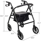 Folding Rollator Walker Steel Rolling Walker with All Terrain Large 8-inch Wheels and Seat Height Adjustable Aluminum Lightweight Foldable Walker Supports up to 286 lbs for Seniors, Rolling Wal