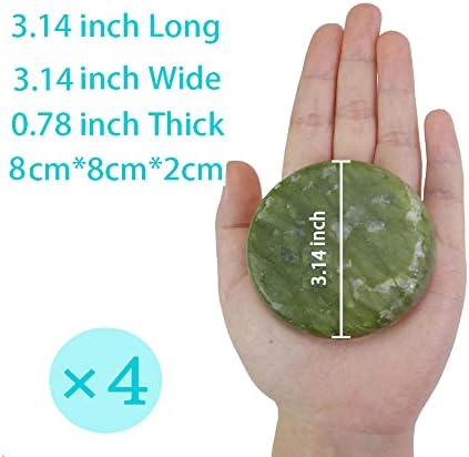 4Pcs Hot Massage Stones Set Natural Green Jade Heated Warmer Stone for Spa Massage 3.14 x 3.14in (8x8cm)