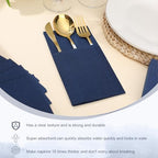Qilery 50 Pcs Navy Blue Paper Linen Napkins with Built in Flatware Pocket Disposable Airlaid Paper Prefolded Dinner Napkins for Silverware Valentine Wedding Party Christmas Day (Classic)
