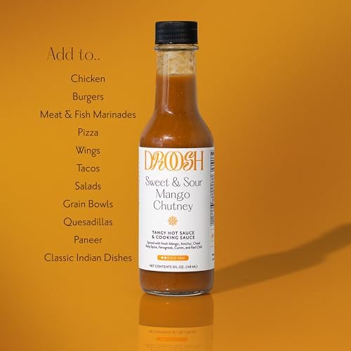 Droosh Sweet & Sour Mango Chutney, Indian Hot Sauce, Chutneys for Cooking & Dipping (5 ounce)