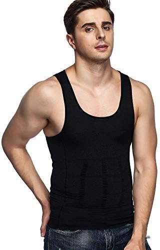 Odoland 3 Pack Men Compression Shirt Body Shapewear Base Layer Tummy Shaper Vest Tank Top