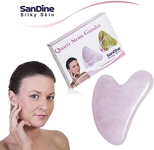 Guasha Scraping Massage Tool – Rose Quartz Gua Sha Board - Traditional Scraper Tool for Anti-Aging - 100% Natural Pink Quartz Stone Guasha - Gasha Massage Stones by Sandine