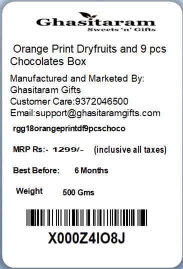 Ghasitaram Gifts Christmas Gifts Chocolates Hampers - Orange Print Dryfruits and 9 pcs Chocolates Box