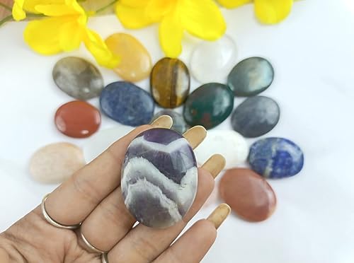 Jet Mix Worry Plam Thumb Stones Approx 15 to 18 Grams Length 1.5 to 1.8 Inch Approx (Each) Free 40 Pages Jet International Crystal Therapy Booklet Meditation Stress Relief (15)