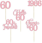 Gyufise 30Pcs 60th Birthday Cupcake Toppers 60 Fabulous Cupcake Picks Cheers to 60 1966 Cake Decorations for Happy 60th Birthday Wedding Anniversary Party Decoration Supplies Pink