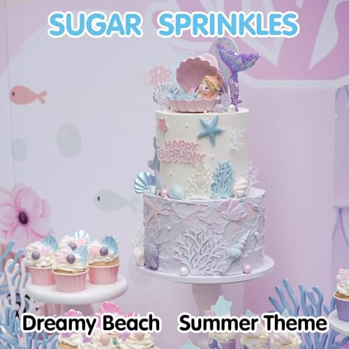 Sugarzy Edible Seashell Sprinkles for Cake Decorating,130g/4.58oz,Purple Pink Pearl Sugar Sprinkle Mix Shell,Baking Ocean Beach Candy Pearls Decorations,Perfect for Cookies,Donuts,Cupcake Topper,Birthday Holiday Party Supplies