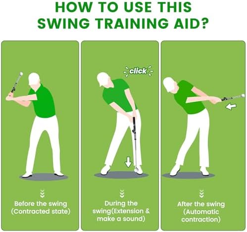 Retractable Golf Swing Training Aid,Rhythm Click Sound Warm Up Golf Swing Trainer,Golf Grip Trainer Attachment -Strength & Tempo Training for Chipping Hitting,Golf Accessories for Men