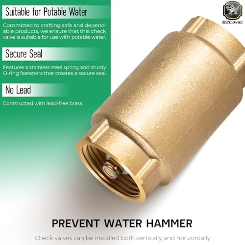 1" No-Lead Brass Check Valve with Backflow Preventer, CVNL100 700 Series, Universal One-Way 1" FNPT × 1" FNPT