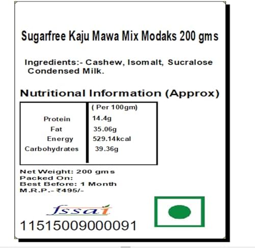 Ghasitaram Gifts Indian Sweets - Ganesha Chaturthi Gifts, Sugarfree Kaju Mawa Mix Modaks, 200g
