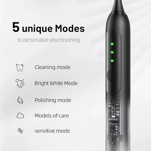 Adult Sonic Electric Toothbrush with 10 Brush Heads, Travel case, and wall Bracket, Suitable for Both Adults and Children, IPX8 Waterproof, USB Charging, 42000VPM, Black