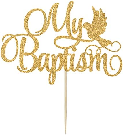 Gold Glitter My Baptism Cake Topper - Baby Shower Cake Topper - First Holy Communion, Bless This Child, God Bless Baptism Decorations