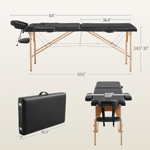 Yaheetech Massage Table Lash Bed Portable Massage Spa Bed Beauty Tattoo Table Adjustable for Eyelash Tech Physical Therapy Couch, Black
