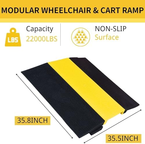 BESEA Threshold Ramp Floor Cord Cover 36" x 35.5" x 2" Heavy-Duty Wheelchair Cart Ramp with 11" x 2" Channel, Anti-Slip Design, Supports 22,000 lbs for Doorways, Curbs, Wires and Hoses