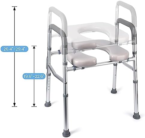 Raised Toilet Seat, 350LB Stand Alone Homecare Commode Bathroom Assist Frame for Elderly, Handicapped, Disabled, Adjustable Height, Padded Seat
