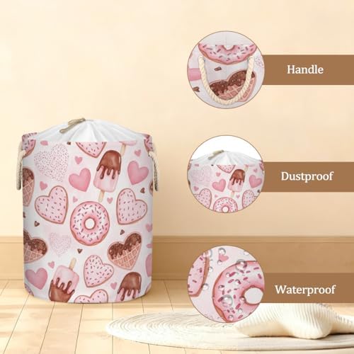 Large Laundry Basket Hamper 58L - Valentines Desserts Collapsible Storage Bin for Blankets, Kids Toys, Dirty Clothes, Tall Baby Nursery Hamper for Bedroom, Bathroom Decor, Gift Basket