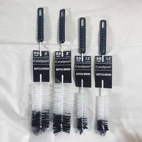 Coralpearl Bottle Brushes Thin Long Handle X 4, Utility Skinny Wire Cleaner Set Big Small, Bendable Flexible for Cleaning Narrow Neck Water, Beer, Wine, Baby Bottles, Pipes, Tubes, Hoses, and Flasks