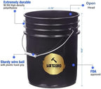 5 Gallon Food Grade Plastic Bucket, Open Head Pail with Handle, 12-3/8 in Diameter x 14-3/4 in Height (Black, 1 Pack)