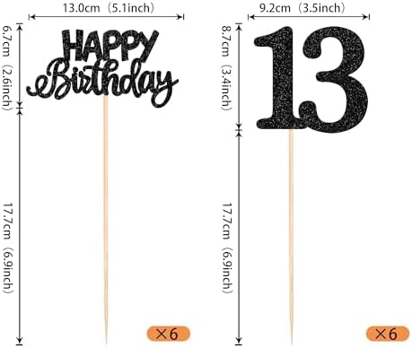 12 Pack Happy Birthday 13th Centerpiece Sticks Glitter Thirteen Cheers to 13 Years Old Table Centerpiece Sticks for 13 Fabulous Happy Birthday Theme Party Supplies Black