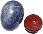 2" Natural Sodalite Egg with Wood Stand for Home Decoration, Polished Crystal Pocket Palm Sphere Fengshui Figurines Healing Reiki