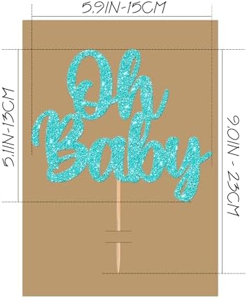 Oh Baby Cake Topper - Glitter Light Blue Baby Shower Cake Decorations, Gender Reveal Cake Smash Decor, New Baby Cake Top Photo Booth Props (Light Blue)