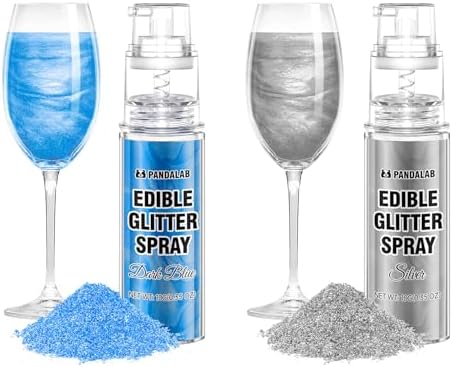 Edible Glitter Spray – Pandalab 10g / Bottle Silver & Blue Food Grade Drink Shimmer Powder Luster Dust Spray for Cakes, Cocktails, Chocolate, Candy & Dessert Decoration