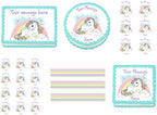 White Unicorn rainbow 1/2 sheet (16 x 10 in.) Edible cake topper image Birthday Party Decoration.