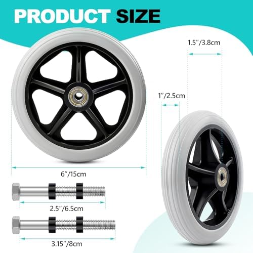 2Pcs 6 Inch Solid Wheelchair Replacement Wheels Rubber Material for Walkers, Rollators, Wheelchairs Accessories, Anti-Slip and Durable ABS Wheel Hub Walker Accessories Wheels(Grey)