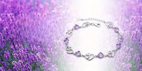 Sterling Steel Heart Bracelet for Women – Romantic Purple Gemstone Jewelry, Elegant Gift for Anniversary, Birthday, Valentine’s Day