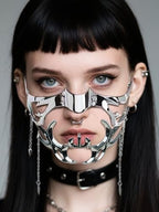 Cyber Punk Half Mask for Women Men Y2K Metal Face Mask Liquid Irregular Cyborg Face Chain Cosplay Jewelry Gifts