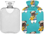 Pug Playing Guitar Hot Water Bottles with Soft Velvet Cover Hot Water Bag for Neck and Shoulder Pain Relief Small