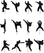BIABISD 24 Piece Karate Cupcake Toppers Taekwondo Themed Cupcake Toppers Karate Happy Birthday Party Supplies Shiny Black Decorations
