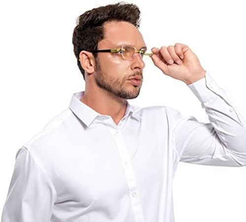 Rimless Reading Glasses, Spring Hinge Readers, Diamond Cut Edge Design Blue Light Glasses