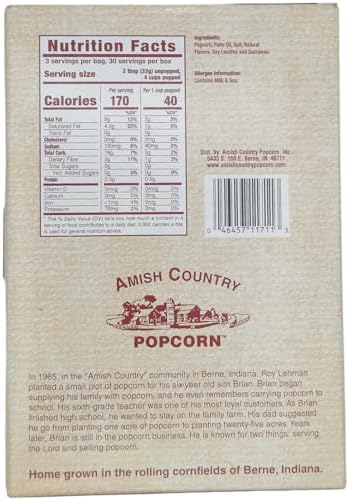 Amish Country Popcorn | Old Fashioned Microwave Popcorn | 10 Bags Sweet Kettle White Hulless | Non-GMO, Gluten Free, Microwaveable and Kosher (10 Bags)