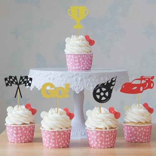 24Pcs Racing Car Cupcake Decoration,Cupcake Toppers Gifts Decorations Supplies, Fast Birthday Decorations for Man Suitable for Lively Birthday Party Events