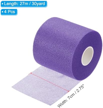 PATIKIL Foam Pre Wrap Athletic Tape 2.75 Inch x 30 Yards, 4 Rolls Non-Adhesive Prewrap Headbands for Hair Soccer Sport Wrists Elbows Knees Ankles, Purple