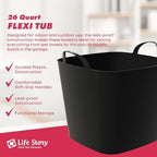Life Story Flexi Tub, Versatile 26 Quart Storage Tote, Flexible Plastic Home Organizer Lightweight Basket with Carrying Handles, Black
