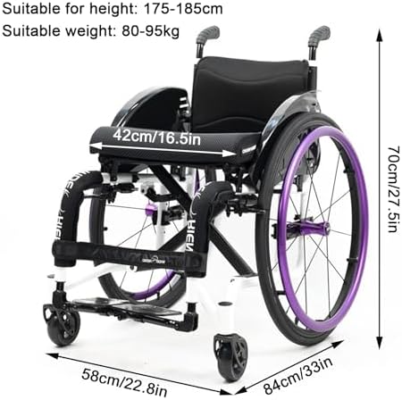 Drive Lightweight Sports Wheelchair with Handbrakes(24Lbs),Adult Manual Wheelchair Ultra-Light Aluminum Alloy Wheelchair All-Terrain Sports Wheelchair (Seat Width 42cm,Purple 2)