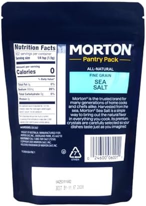 Morton Sea Salt Fine Grain, All-Natural Fine Sea Salt, 1 lb Resealable Pouch, Ideal for Cooking, Baking, Blending & Everyday Seasoning
