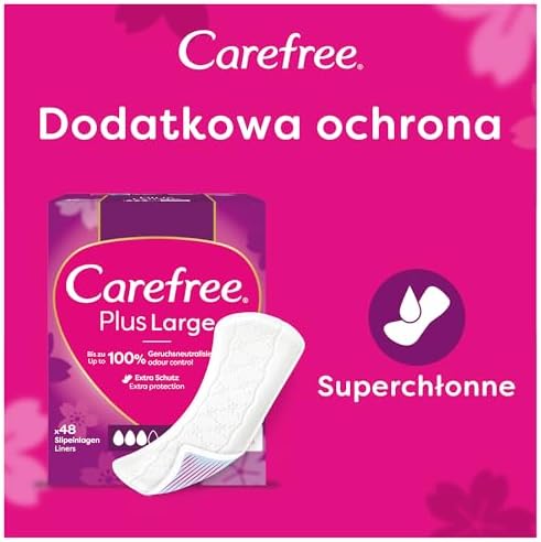 Carefree Plus Large Fresh, 48 pcs, Super-Absorbent - Instantly Block Moisture, up to 100% Odor Neutralization