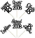 24PCS Black 18th Birthday Cupcake Toppers Eighteen Happy 18th Straight Outta 2008 Cupcake Picks Cheers to 18 Lengend Since 2008 Cake Decorations for 18th Birthday Anniversary Party Supplies